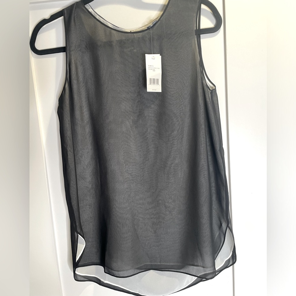NWT Vince black sheer overlay silk tank top/ Size S